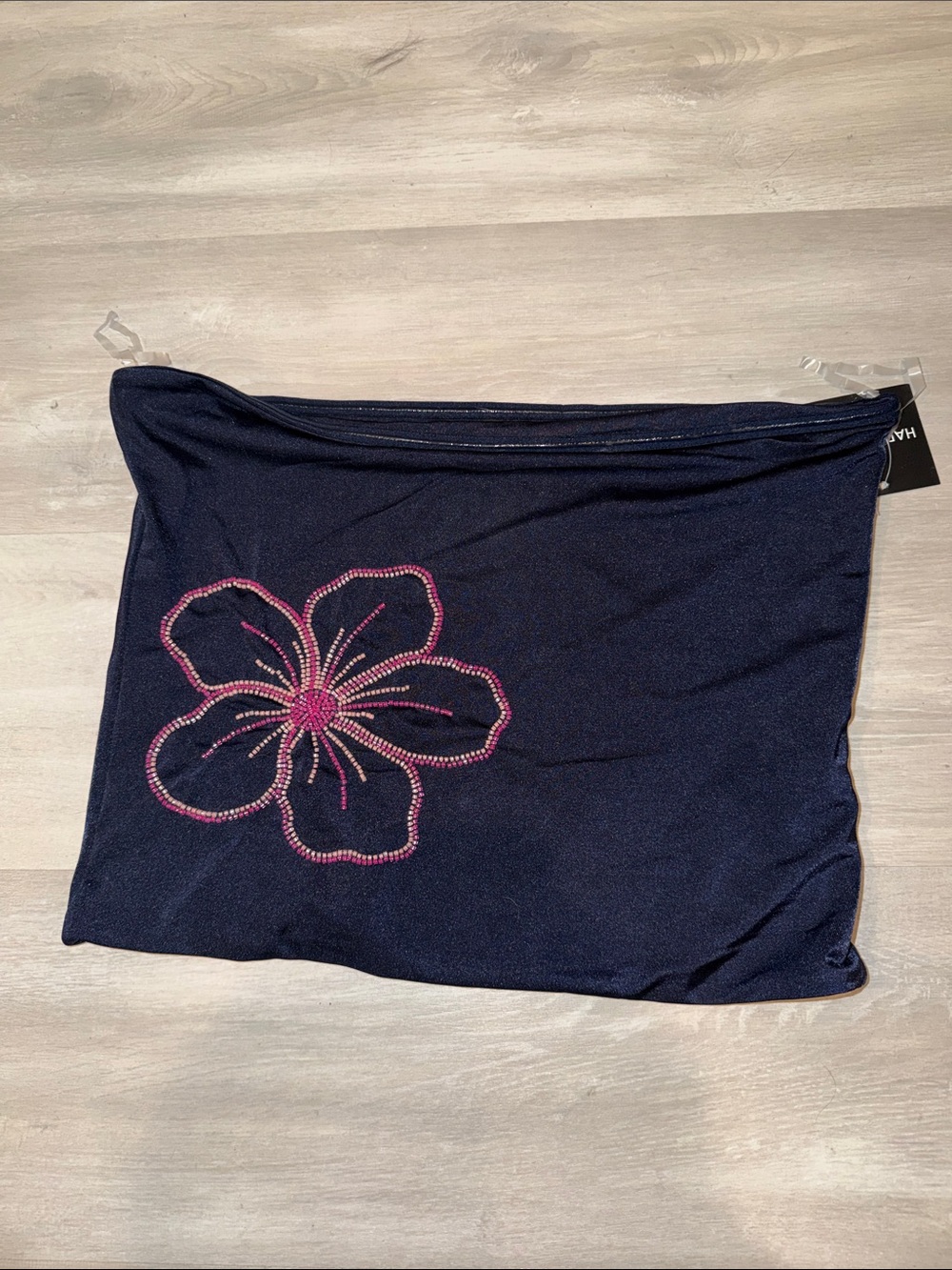 Navy Tube Top with Pink Floral Rhinestone Design